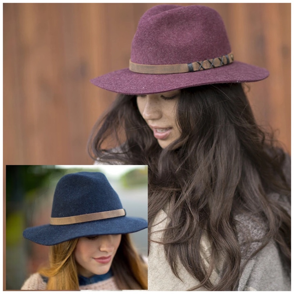 pistil Wool Fedora Hat in Plum and Navy with Suede Band